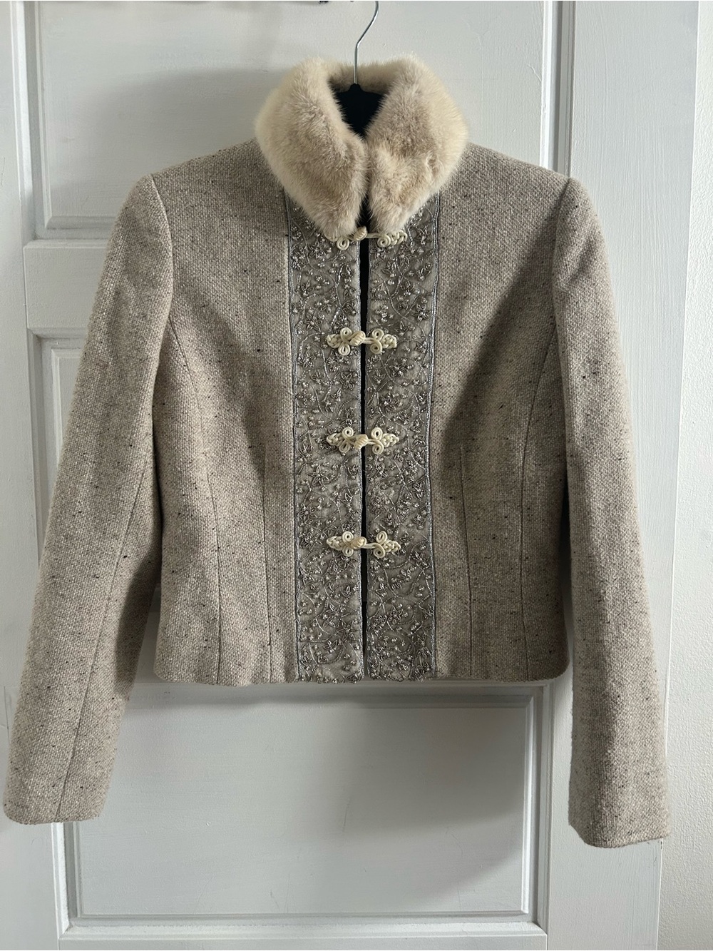 JODI Wool Alpaca Cashmere Embellished Fur Collar Jacket Size 4